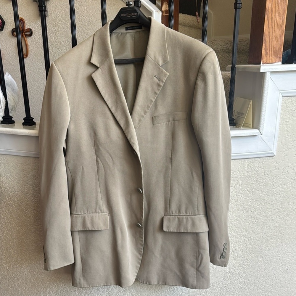 Classic Beige Silk Blazer with Notched Lapels